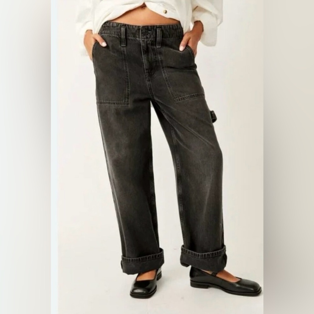 NWT We The Free Major Leagues Mid Rise Cuffed Crop Jeans Black Size 27